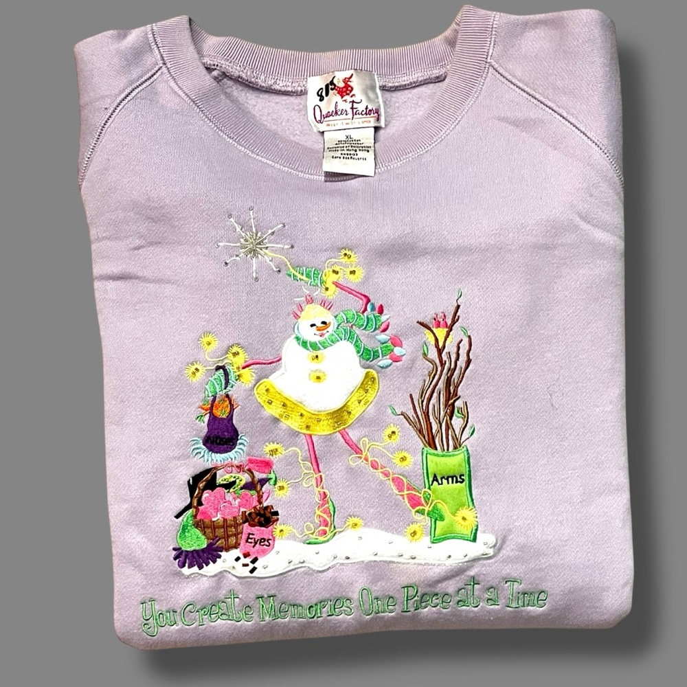 Quacker Factory Holiday Sweatshirt Purple Size XL Snow Lady Vintage 90s Like New